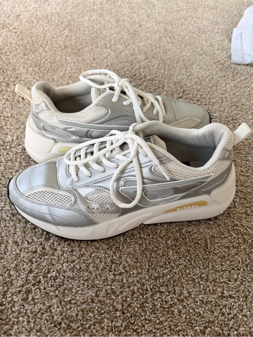 Diesel Women's White and Silver Chunky Lace-Up Sneakers